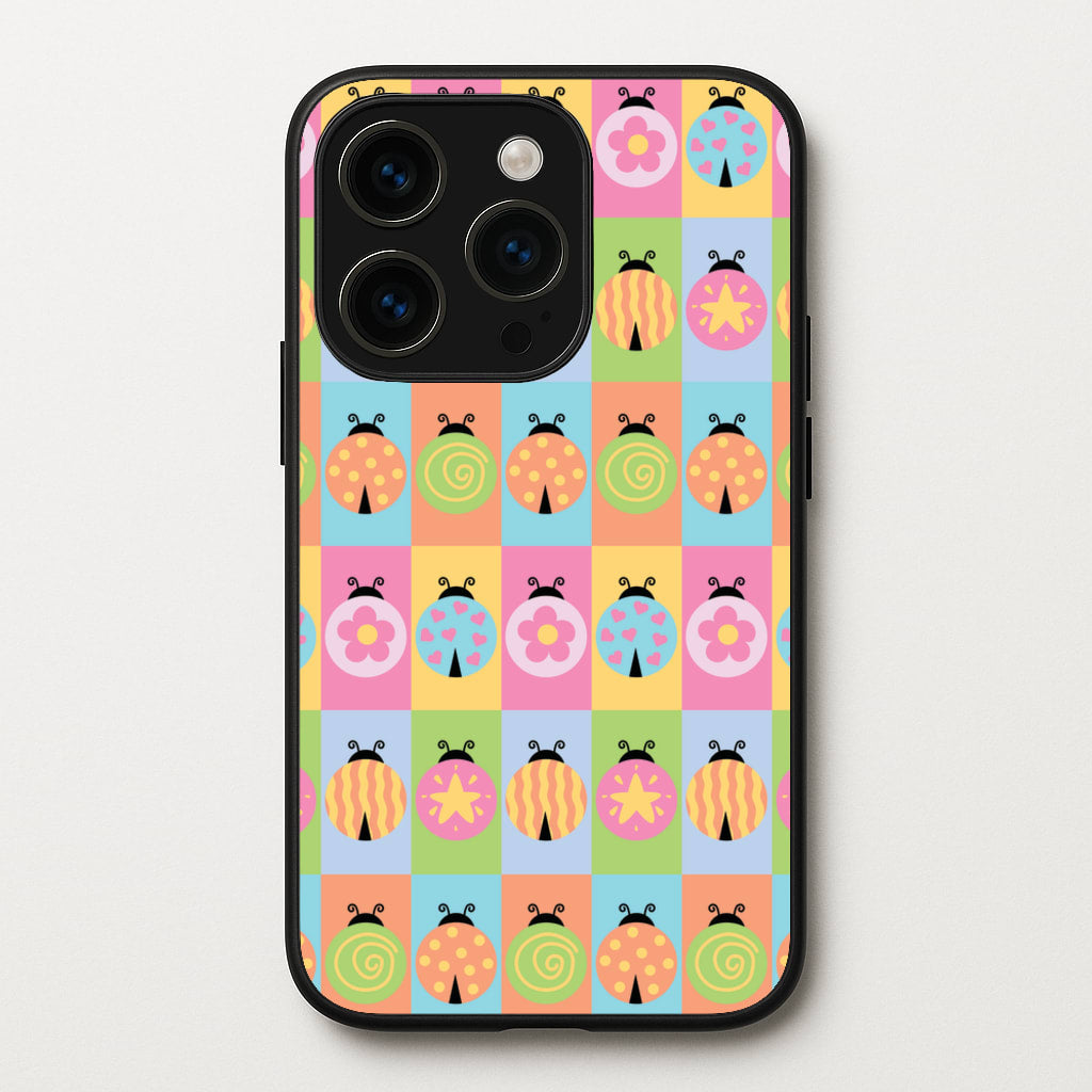 Cartoon Ladybugs Colourful Pattern - Patterns Phone Case for iPhone 14 Pro