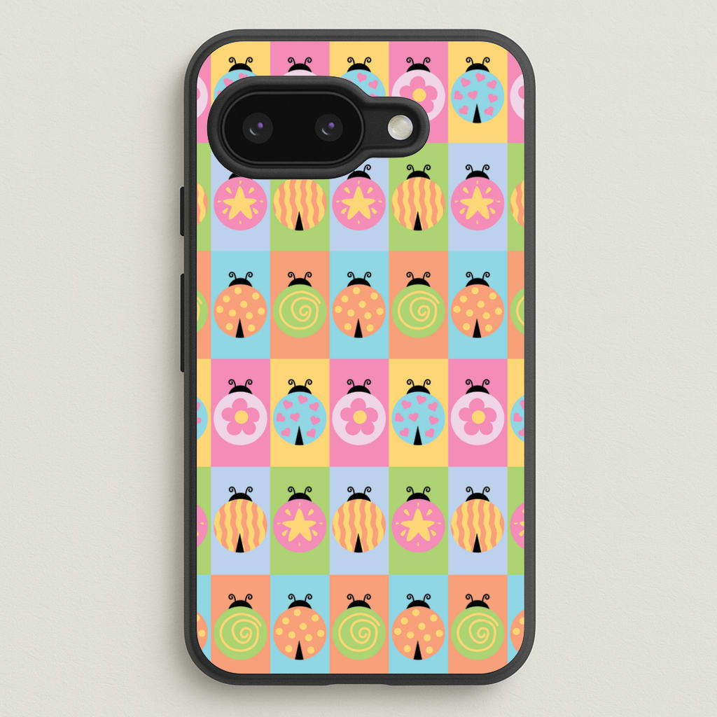Cartoon Ladybugs Colourful Pattern - Patterns Phone Case for Google Pixel 9a