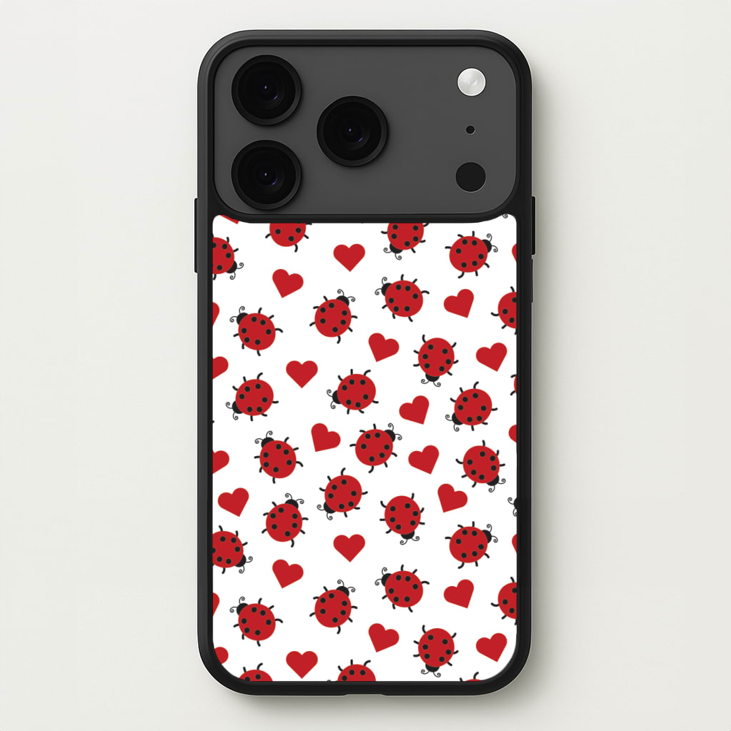Ladybugs And Hearts Pattern Phone Case for iPhone 17 Pro Max