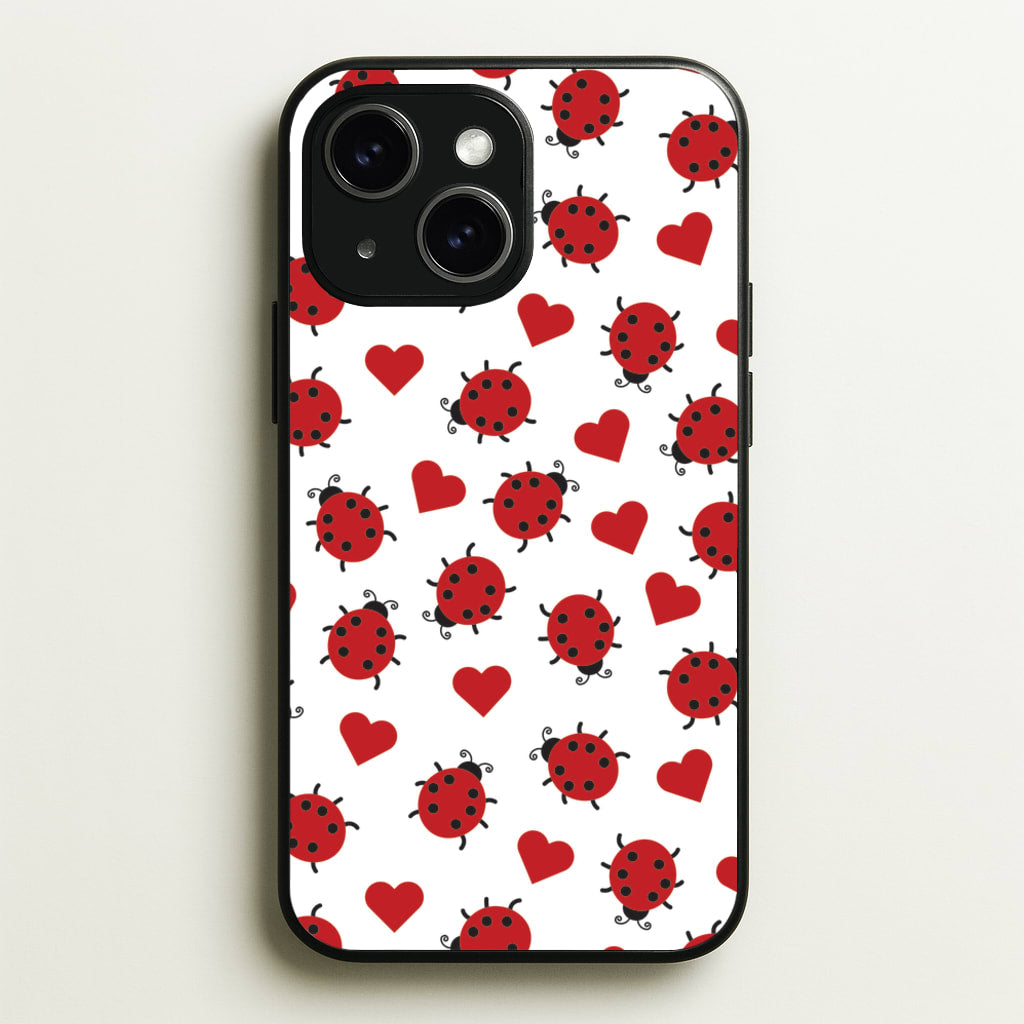 Ladybugs And Hearts Pattern - Patterns Phone Case for iPhone 15