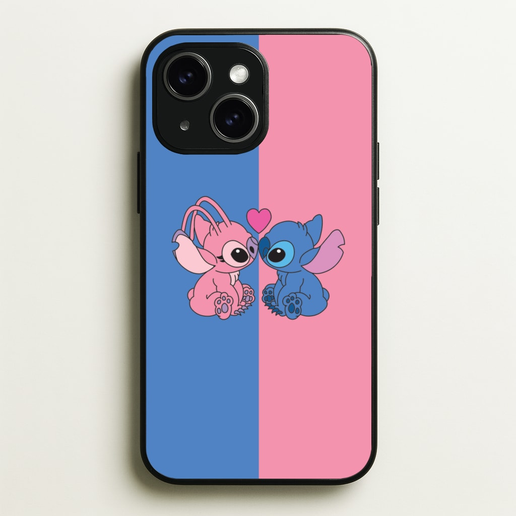 Angel And Blue Alien - Pink Alien - Angel Stitch Phone Case for iPhone 15
