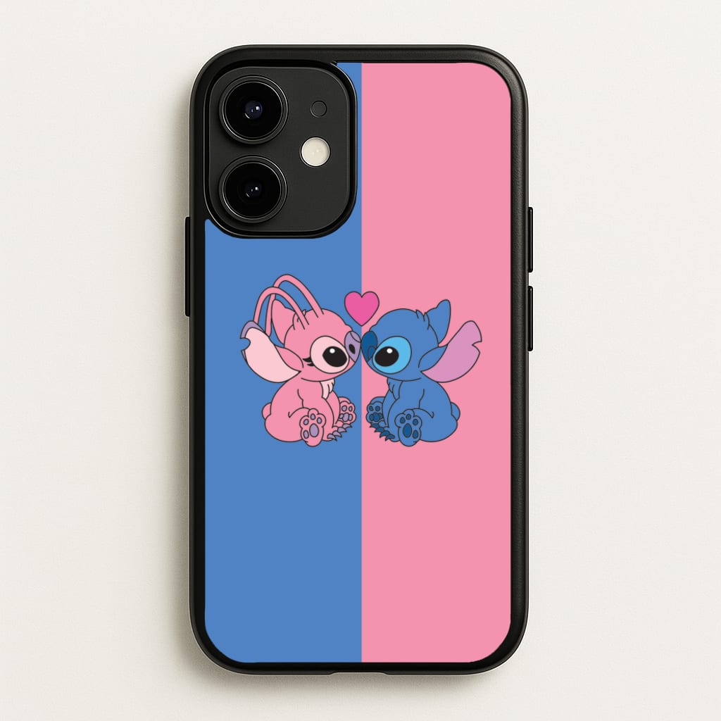 Angel And Blue Alien - Pink Alien - Angel Stitch Phone Case for iPhone 12 / 12 Pro