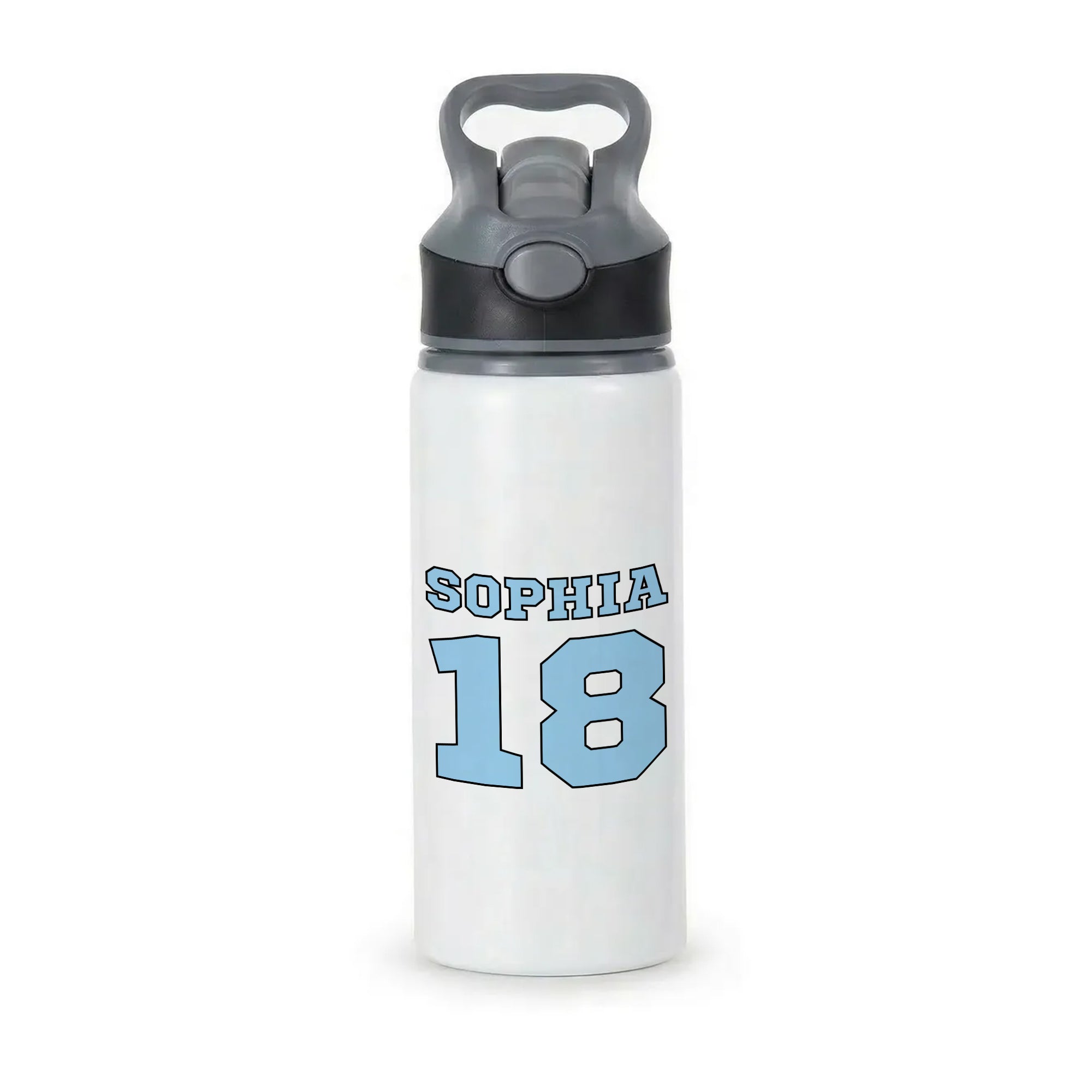 Light Blue - Personalised Football Active Water Bottle - Black