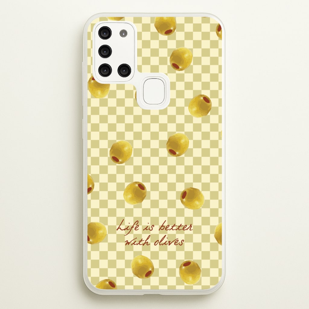 Life Is Better With Olives - Food Patterns Phone Case for Galaxy A21s