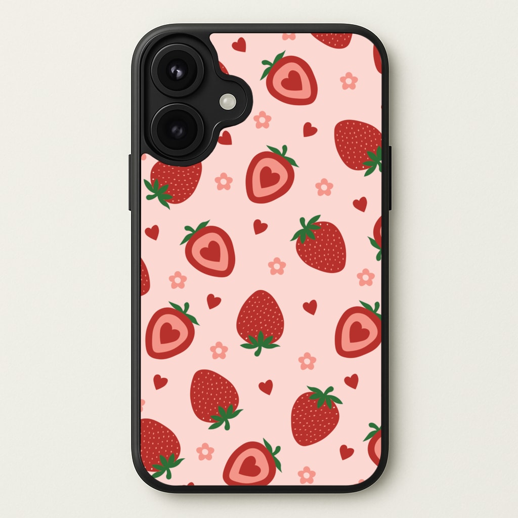 Strawberries And Hearts - Fruit Patterns Phone Case for iPhone 17
