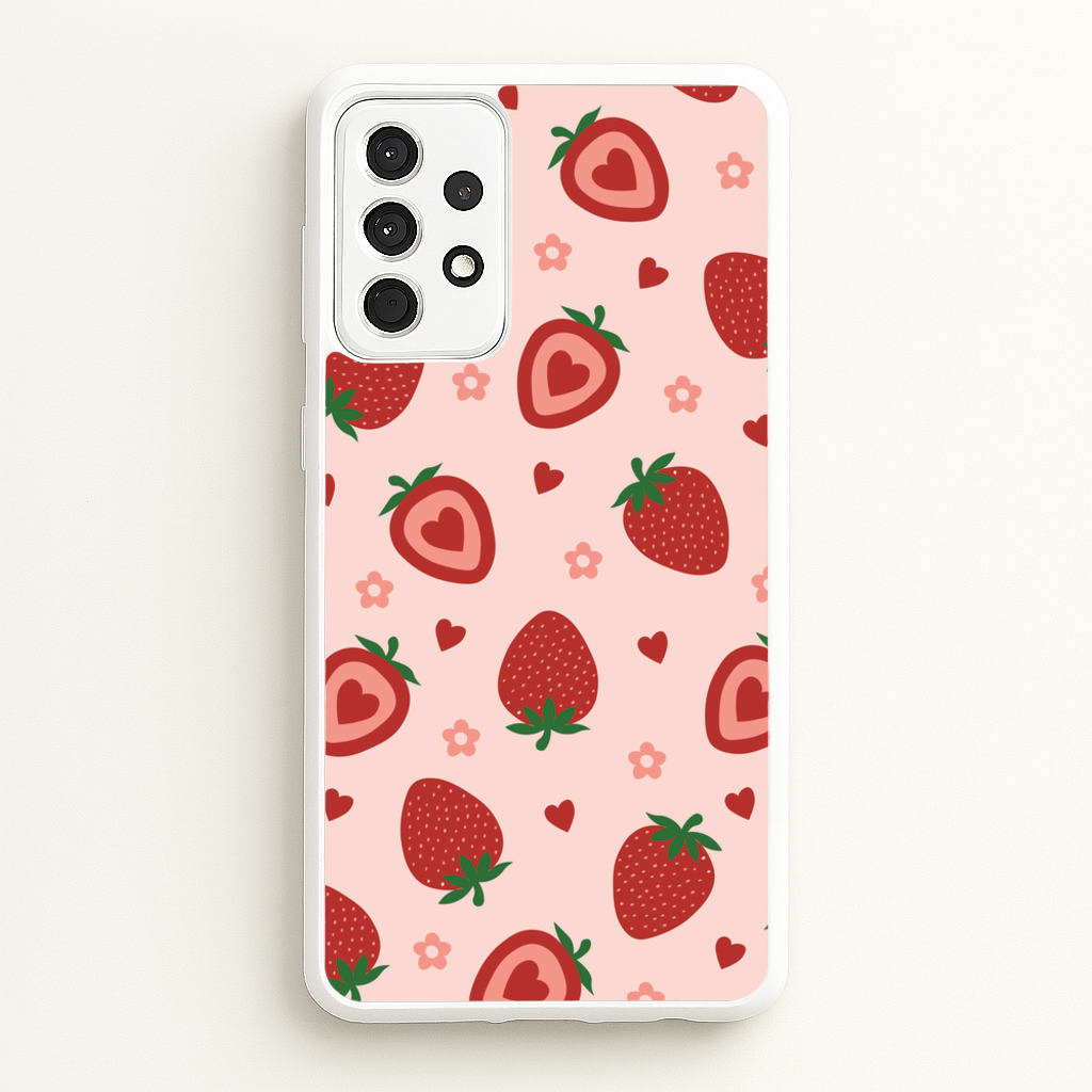 Strawberries And Hearts - Fruit Patterns - Fruit Patterns Phone Case for Galaxy A52 / A52s