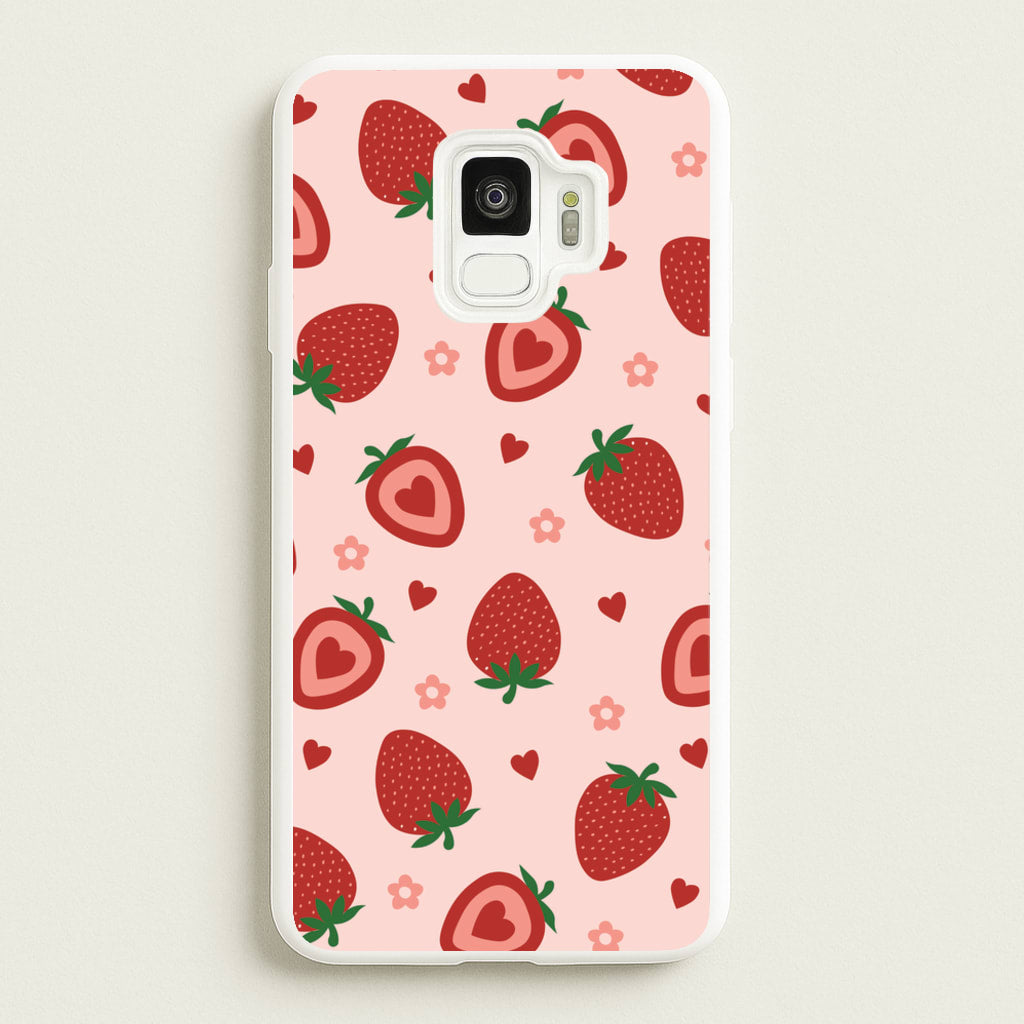 Strawberries And Hearts - Fruit Patterns - Fruit Patterns Phone Case for Galaxy S9