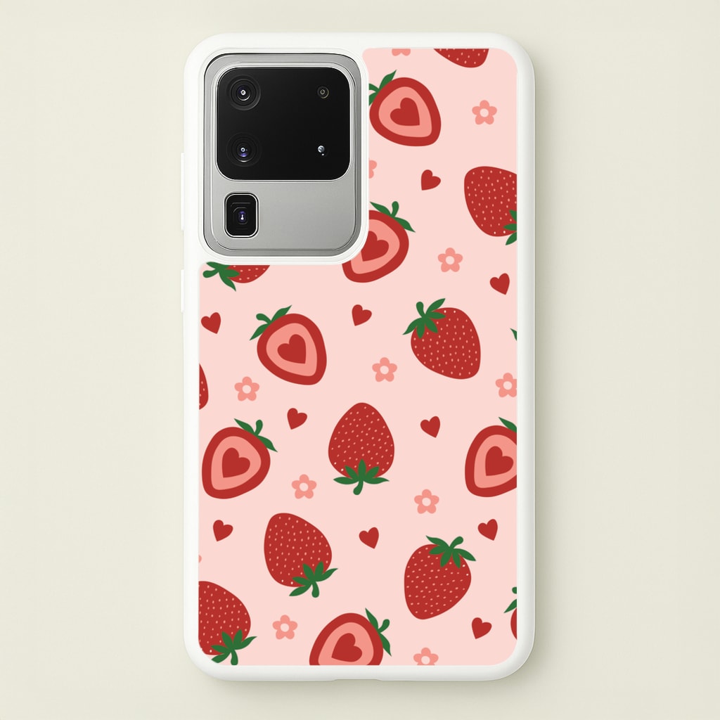 Strawberries And Hearts - Fruit Patterns - Fruit Patterns Phone Case for Galaxy S20 Ultra
