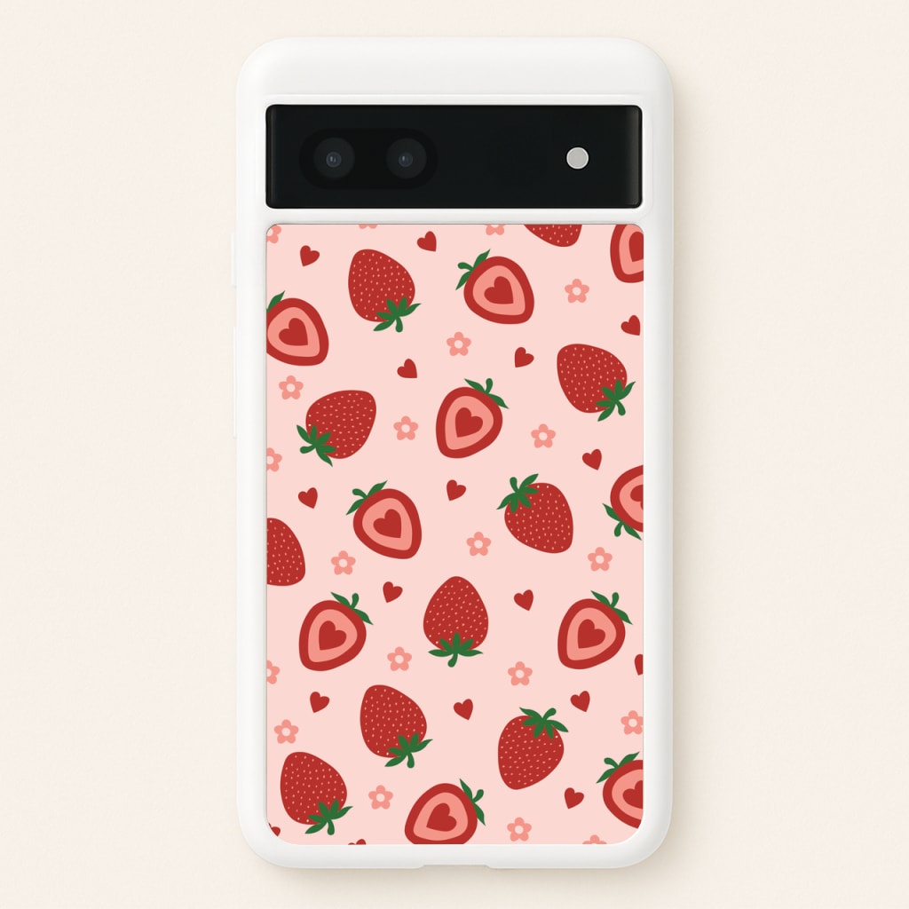 Strawberries And Hearts - Fruit Patterns - Fruit Patterns Phone Case for Google Pixel 7a