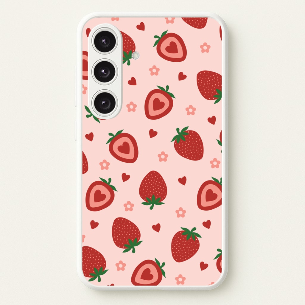 Strawberries And Hearts - Fruit Patterns - Fruit Patterns Phone Case for Galaxy S25 Plus