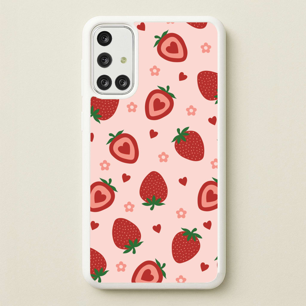 Strawberries And Hearts - Fruit Patterns - Fruit Patterns Phone Case for Galaxy A71