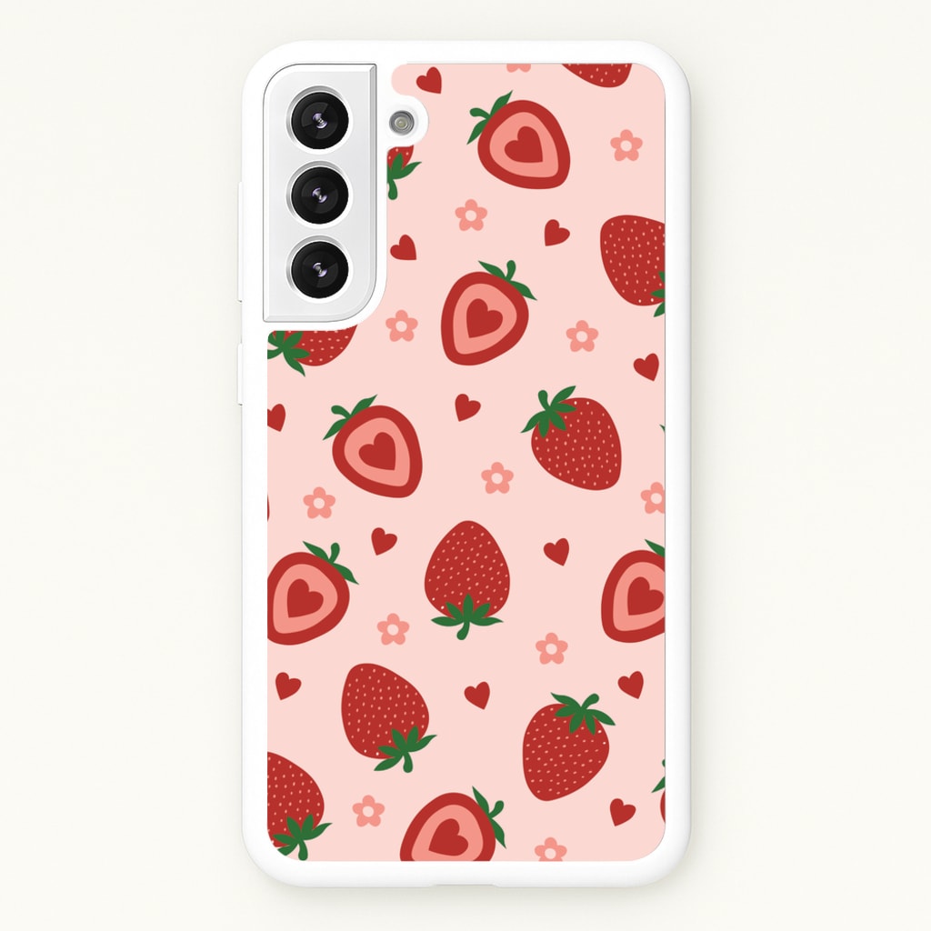 Strawberries And Hearts - Fruit Patterns - Fruit Patterns Phone Case for Galaxy S22