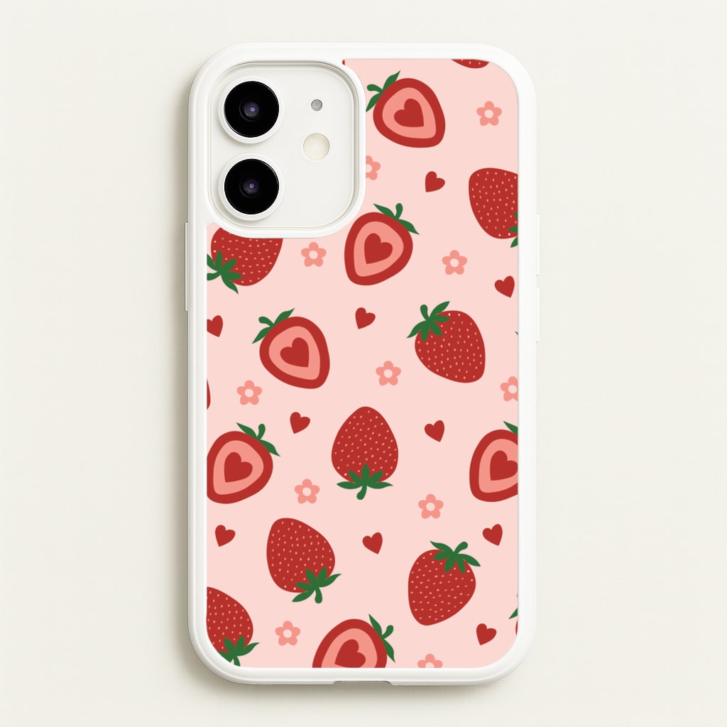Strawberries And Hearts - Fruit Patterns - Fruit Patterns Phone Case for iPhone 12 / 12 Pro