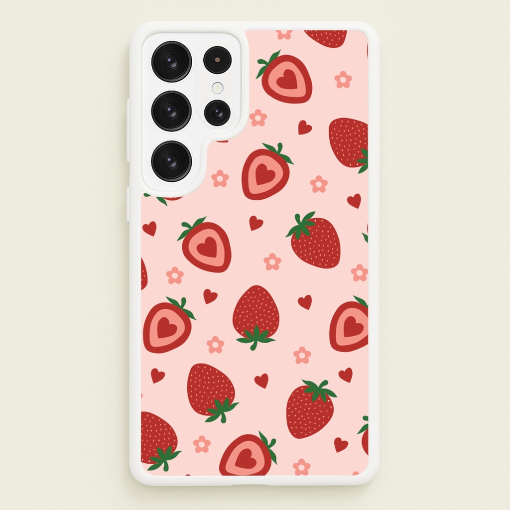 Strawberries And Hearts - Fruit Patterns - Fruit Patterns Phone Case for Galaxy S23 Ultra