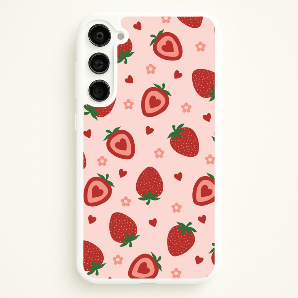 Strawberries And Hearts - Fruit Patterns - Fruit Patterns Phone Case for Galaxy S23 Plus
