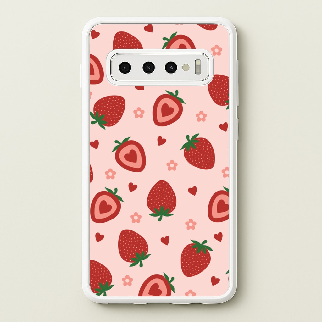 Strawberries And Hearts - Fruit Patterns - Fruit Patterns Phone Case for Galaxy S10