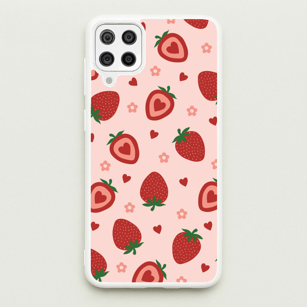 Strawberries And Hearts - Fruit Patterns - Fruit Patterns Phone Case for Galaxy A12