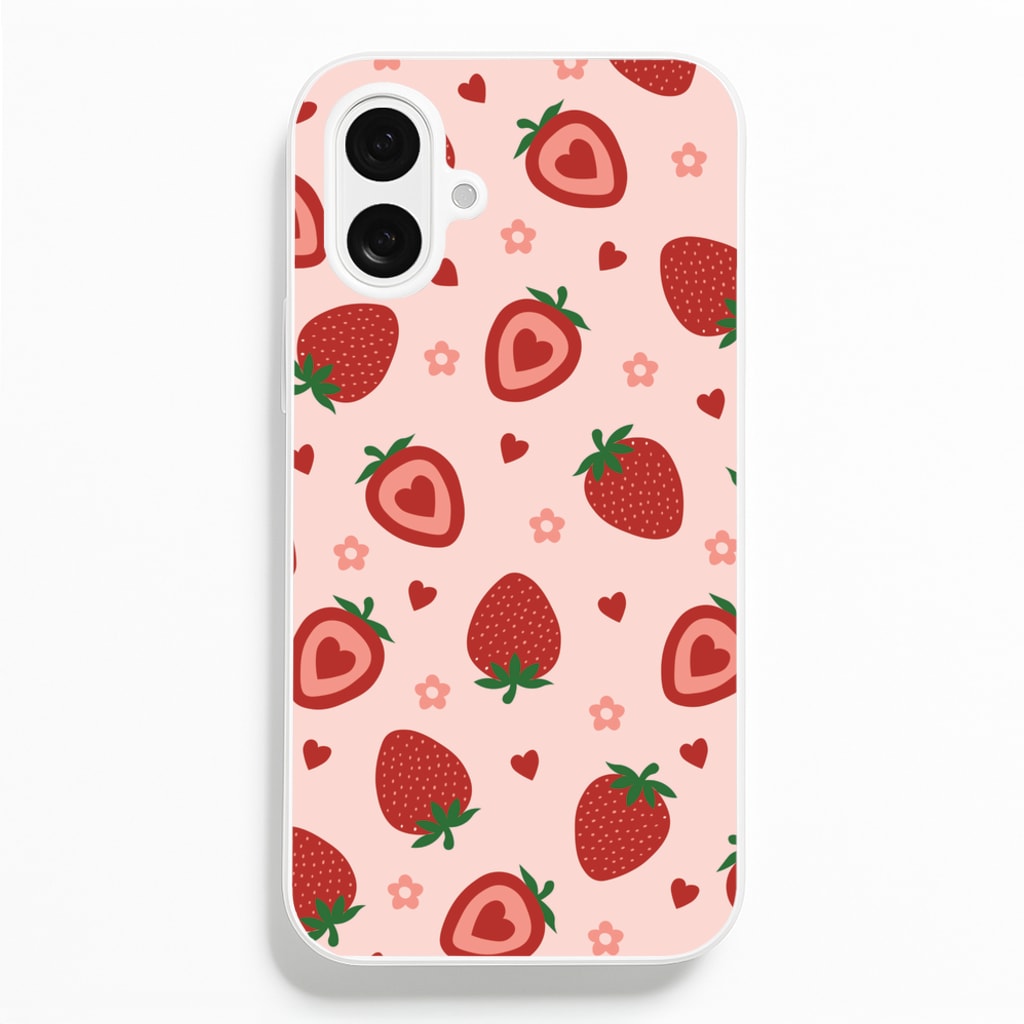 Strawberries And Hearts - Fruit Patterns - Fruit Patterns Phone Case for iPhone 16 Plus