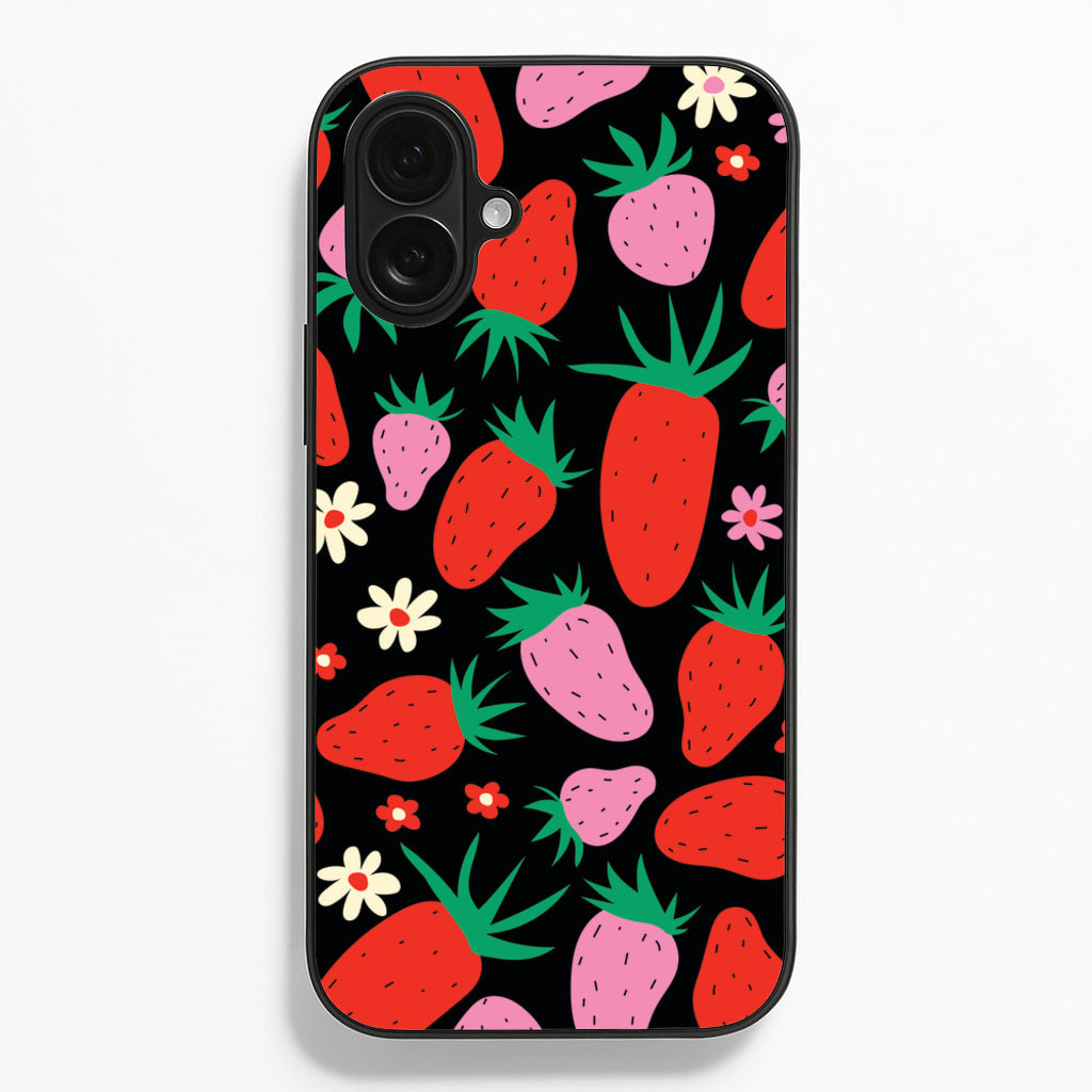 Abstract Strawberries Pattern - Fruits Phone Case for iPhone 16 Plus