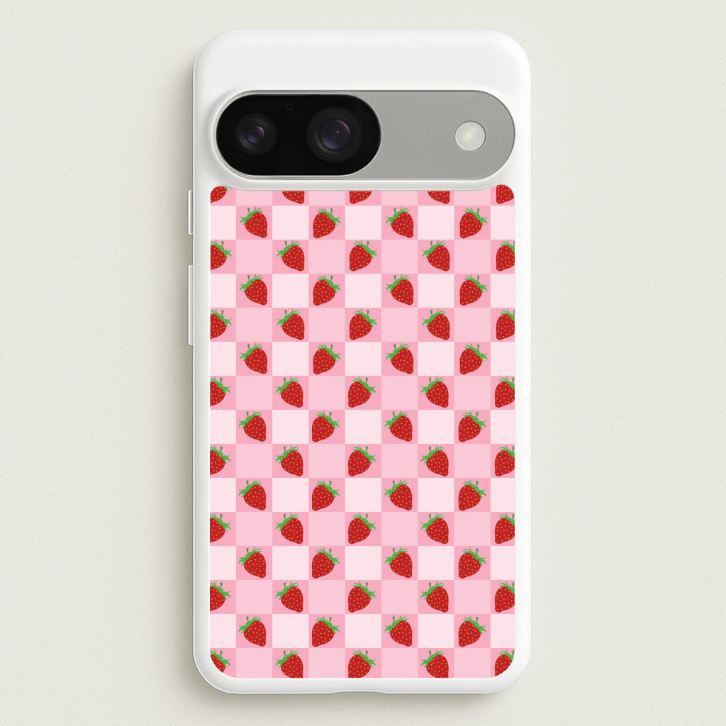 Checkered Strawberries Pattern - Fruits Phone Case for Google Pixel 9 / 9 Pro
