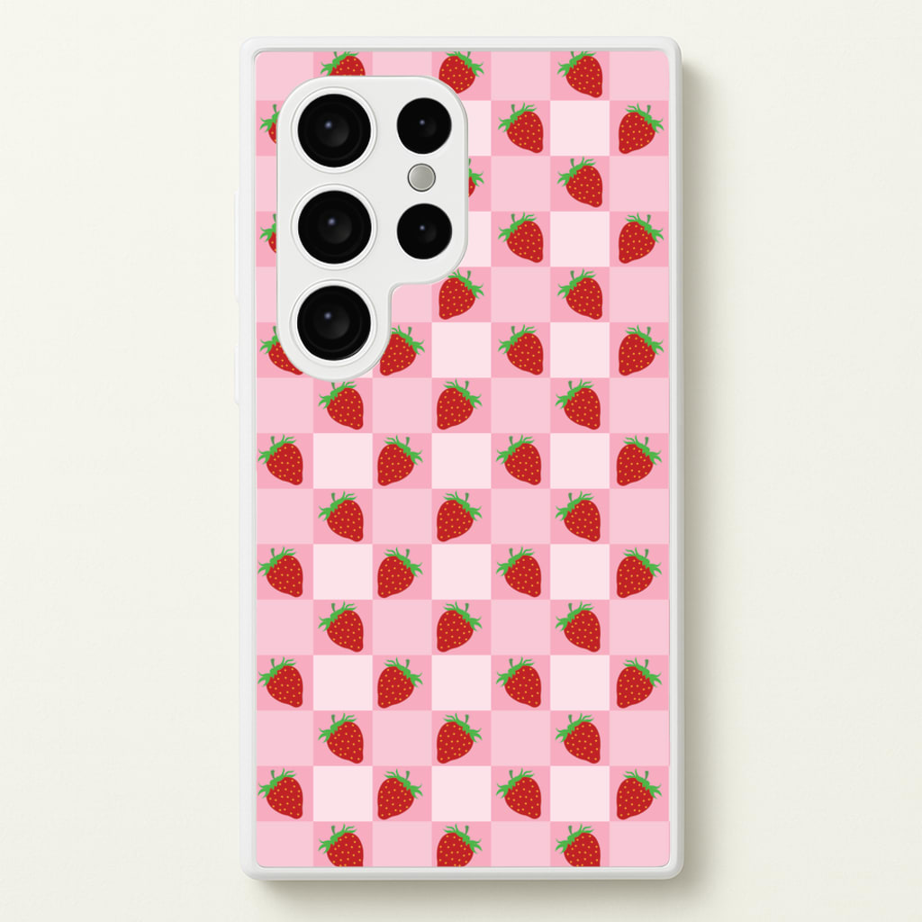 Checkered Strawberries Pattern - Fruits Phone Case for Galaxy S24 Ultra
