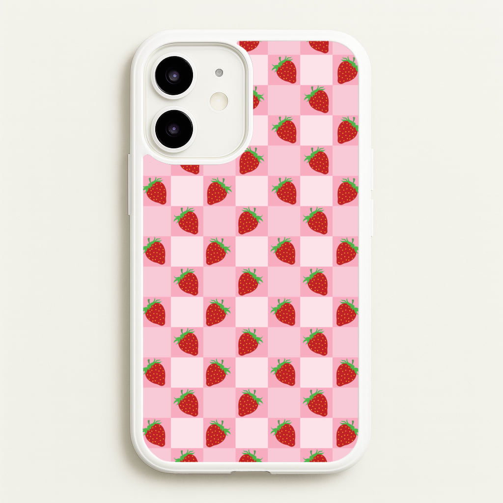 Checkered Strawberries Pattern - Fruits Phone Case for iPhone 12 Mini