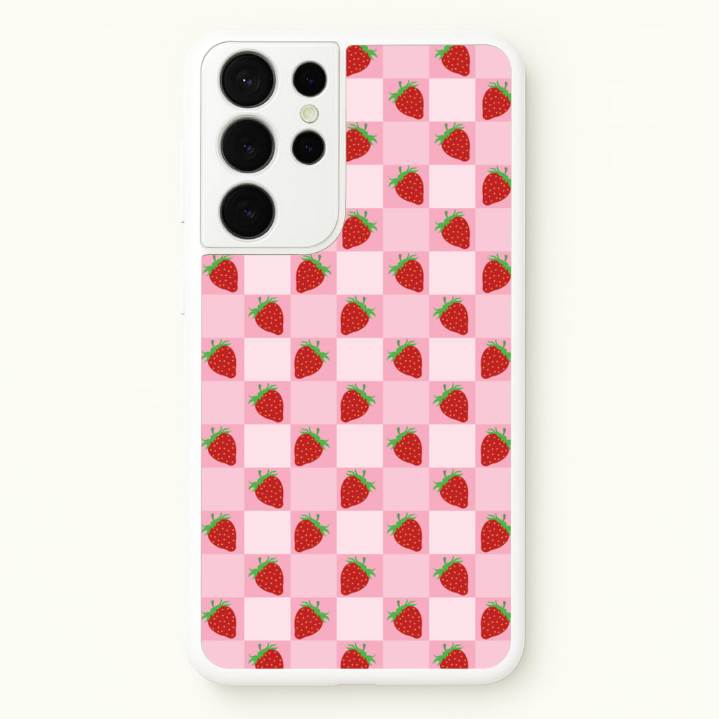 Checkered Strawberries Pattern - Fruits Phone Case for Galaxy S21 Ultra
