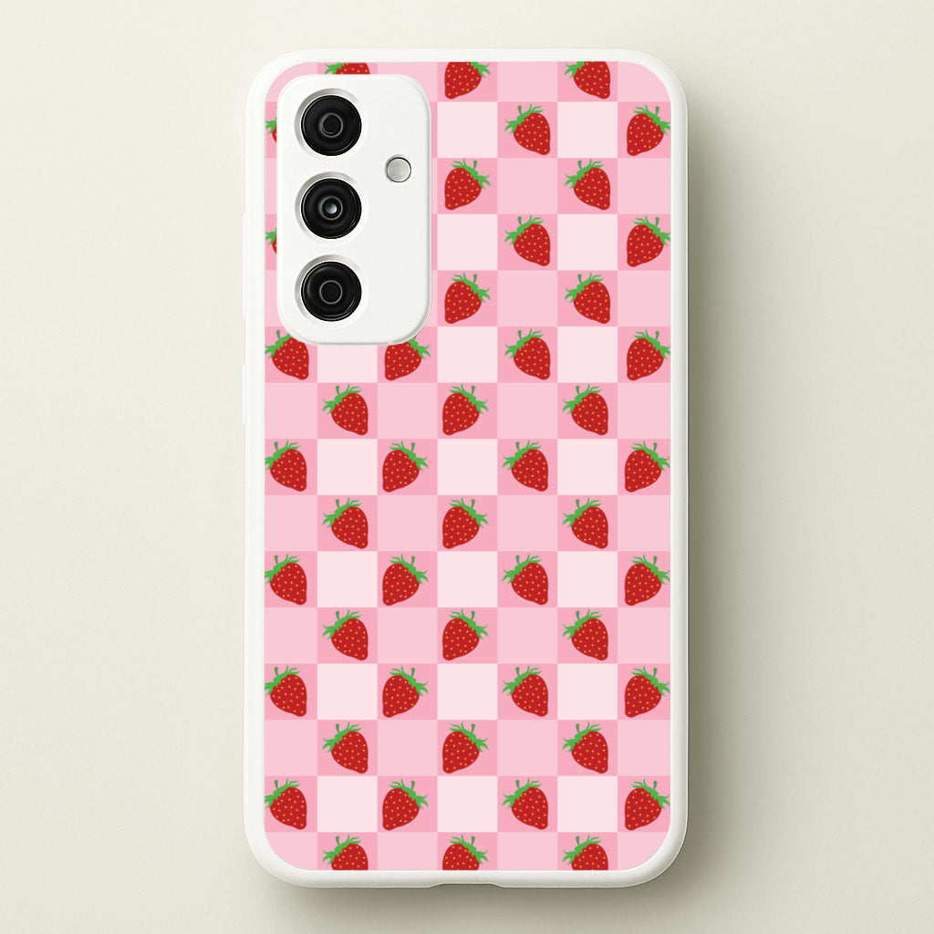 Checkered Strawberries Pattern - Fruits Phone Case for Galaxy A55