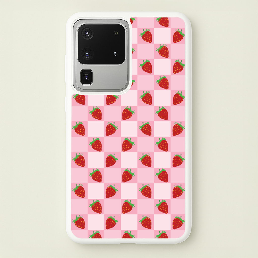 Checkered Strawberries Pattern - Fruits Phone Case for Galaxy S20 Ultra