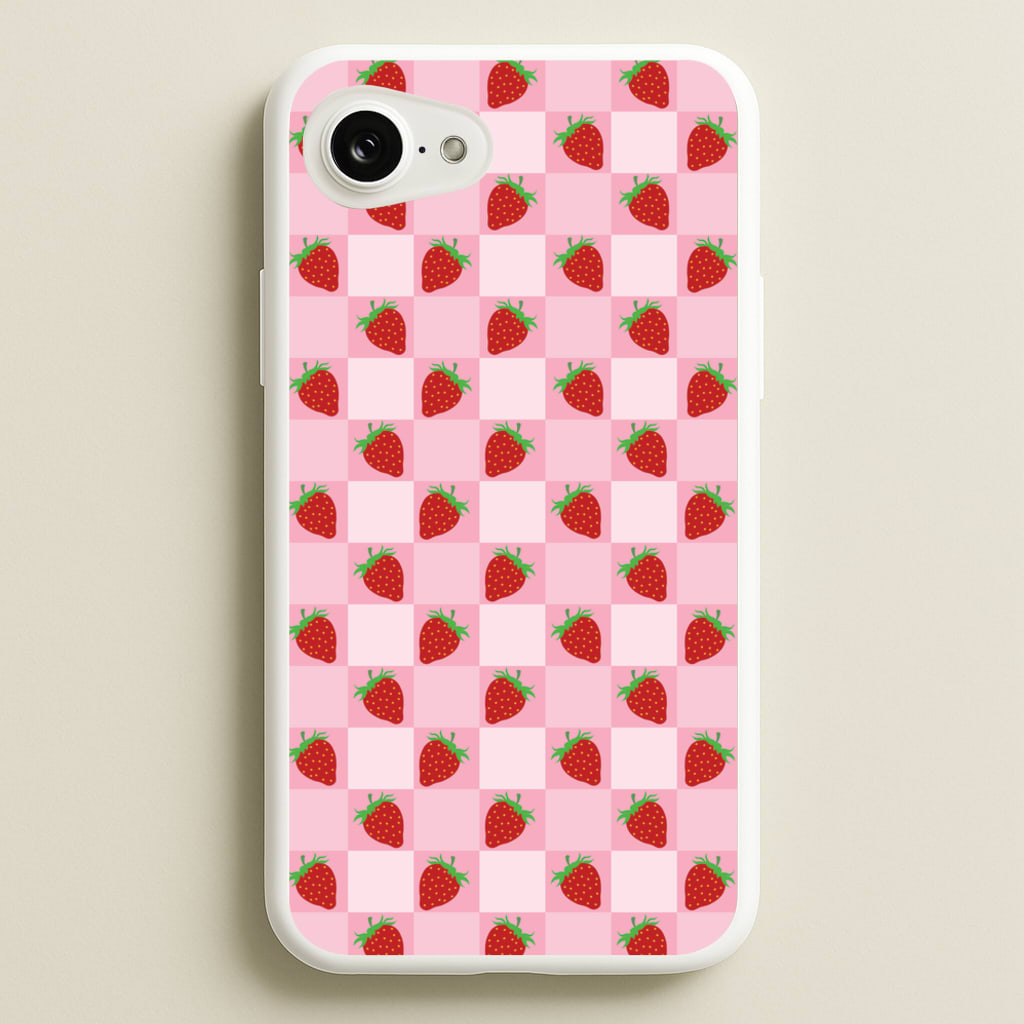 Checkered Strawberries Pattern - Fruits Phone Case for iPhone 16e