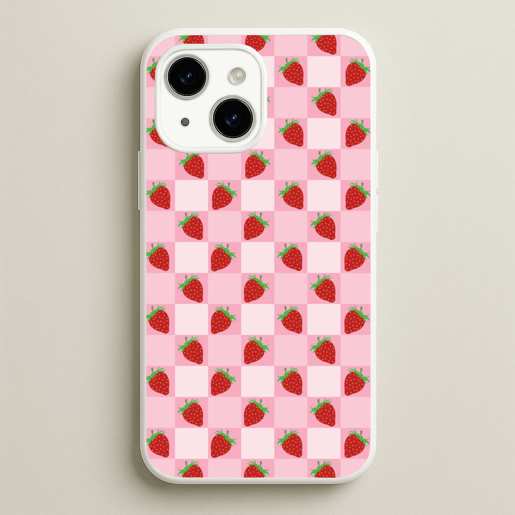 Checkered Strawberries Pattern - Fruits Phone Case for iPhone 14 Plus