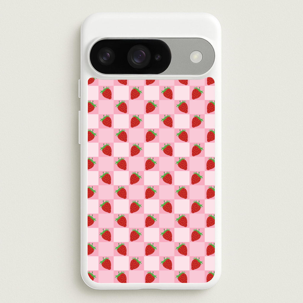 Checkered Strawberries Pattern Phone Case for Google Pixel 10 / 10 Pro