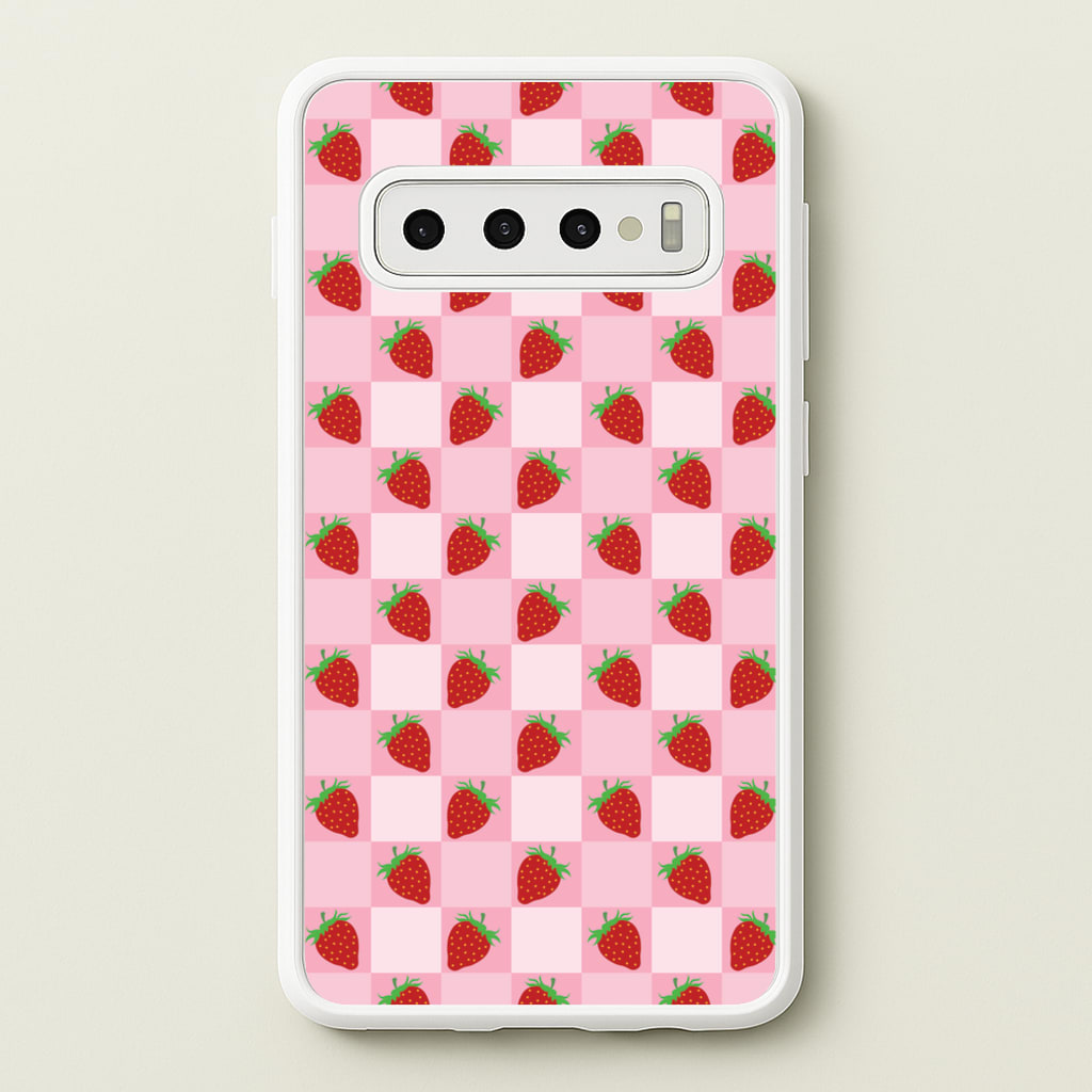 Checkered Strawberries Pattern - Fruits Phone Case for Galaxy S10