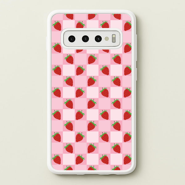 Checkered Strawberries Pattern - Fruits Phone Case for Galaxy S10