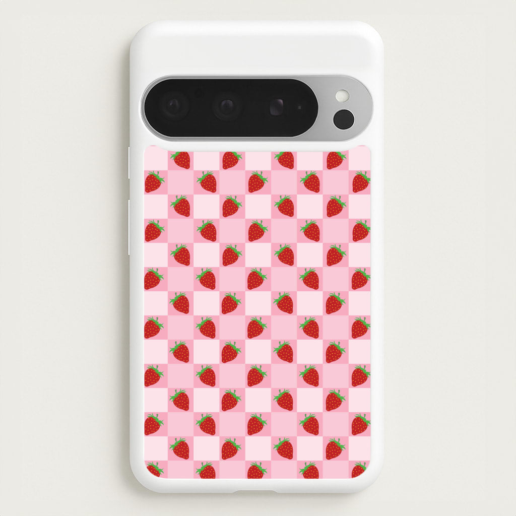 Checkered Strawberries Pattern - Fruits Phone Case for Google Pixel 9 Pro XL