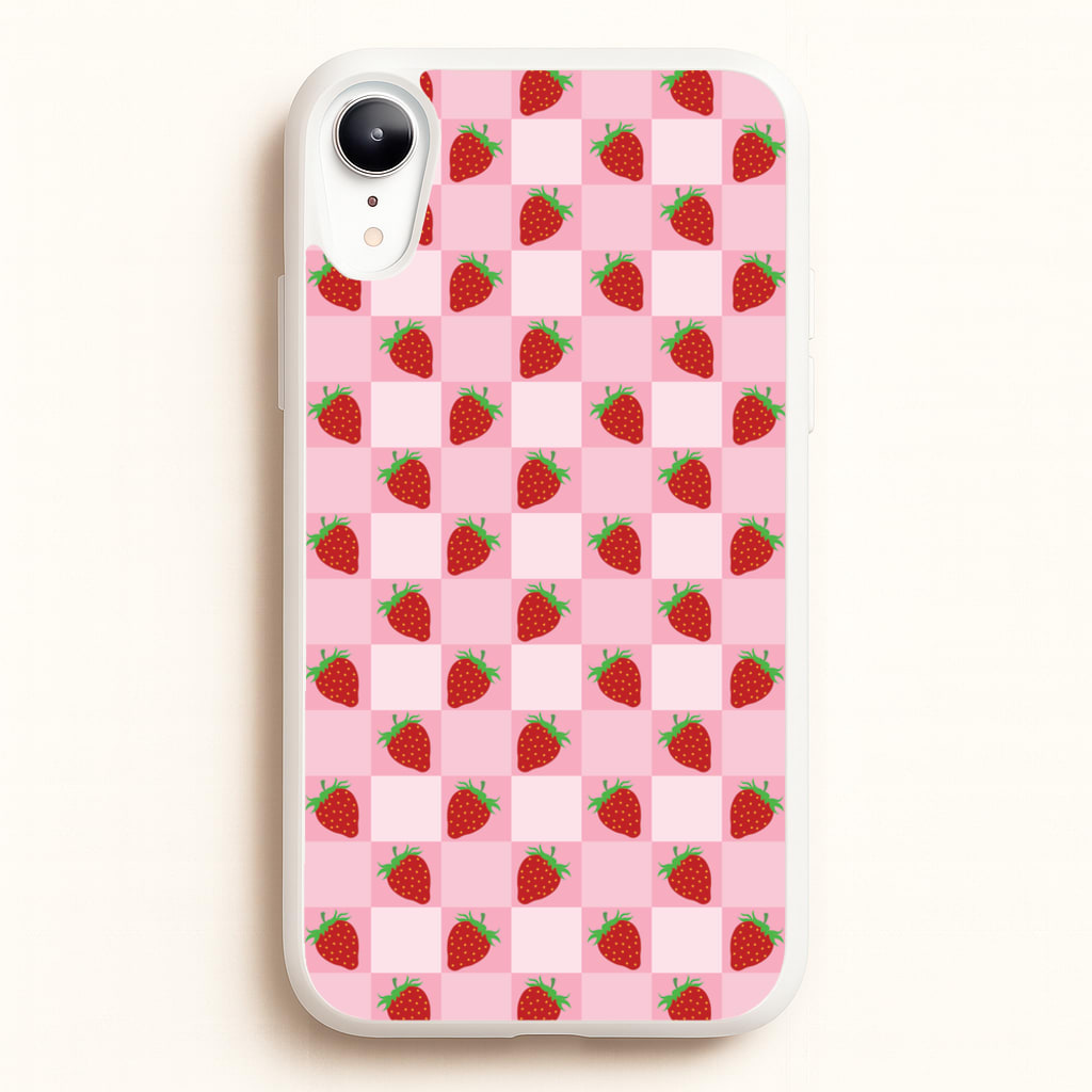 Checkered Strawberries Pattern - Fruits Phone Case for iPhone XR