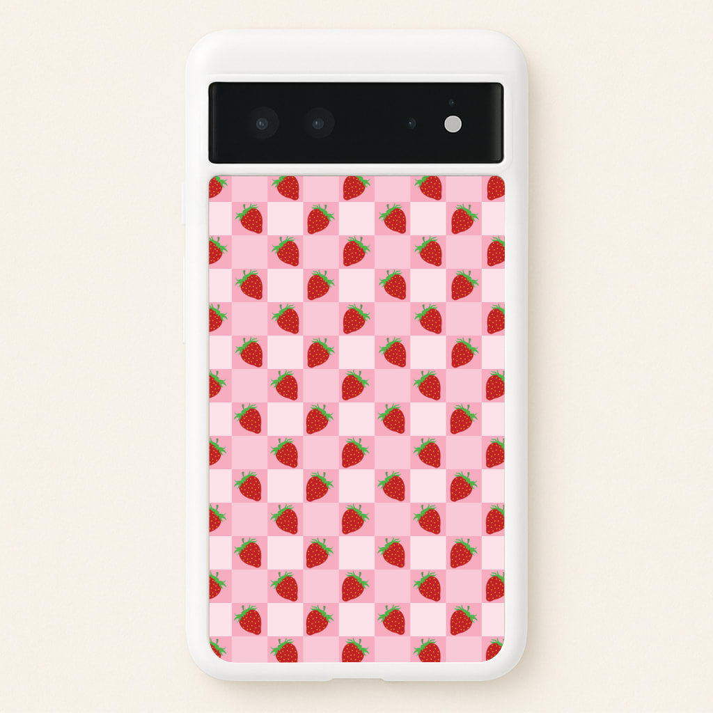 Checkered Strawberries Pattern - Fruits Phone Case for Google Pixel 6