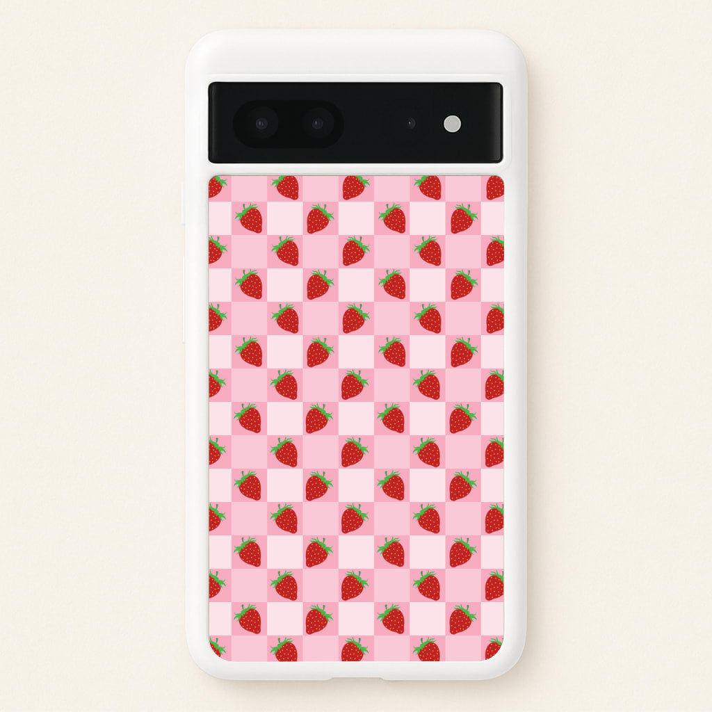 Checkered Strawberries Pattern - Fruits Phone Case for Google Pixel 7