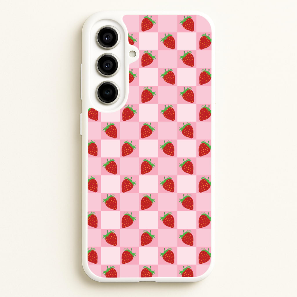 Checkered Strawberries Pattern - Fruits Phone Case for Galaxy A56