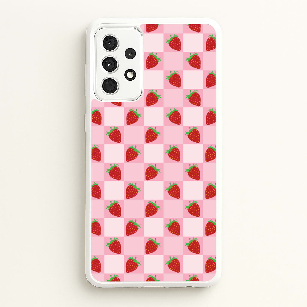 Checkered Strawberries Pattern - Fruits Phone Case for Galaxy A52 / A52s