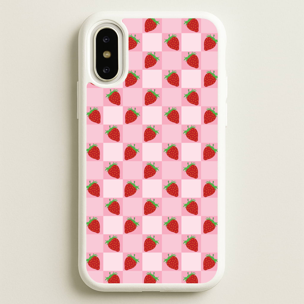 Checkered Strawberries Pattern - Fruits Phone Case for iPhone X / XS