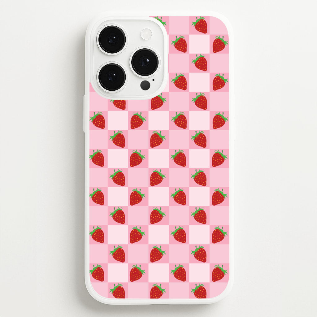 Checkered Strawberries Pattern - Fruits Phone Case for iPhone 13 Pro Max