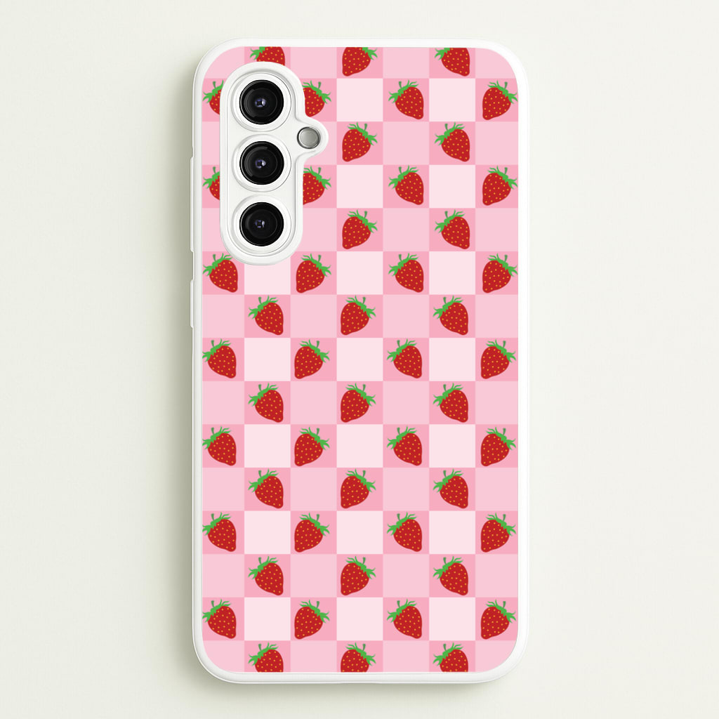 Checkered Strawberries Pattern - Fruits Phone Case for Galaxy A14