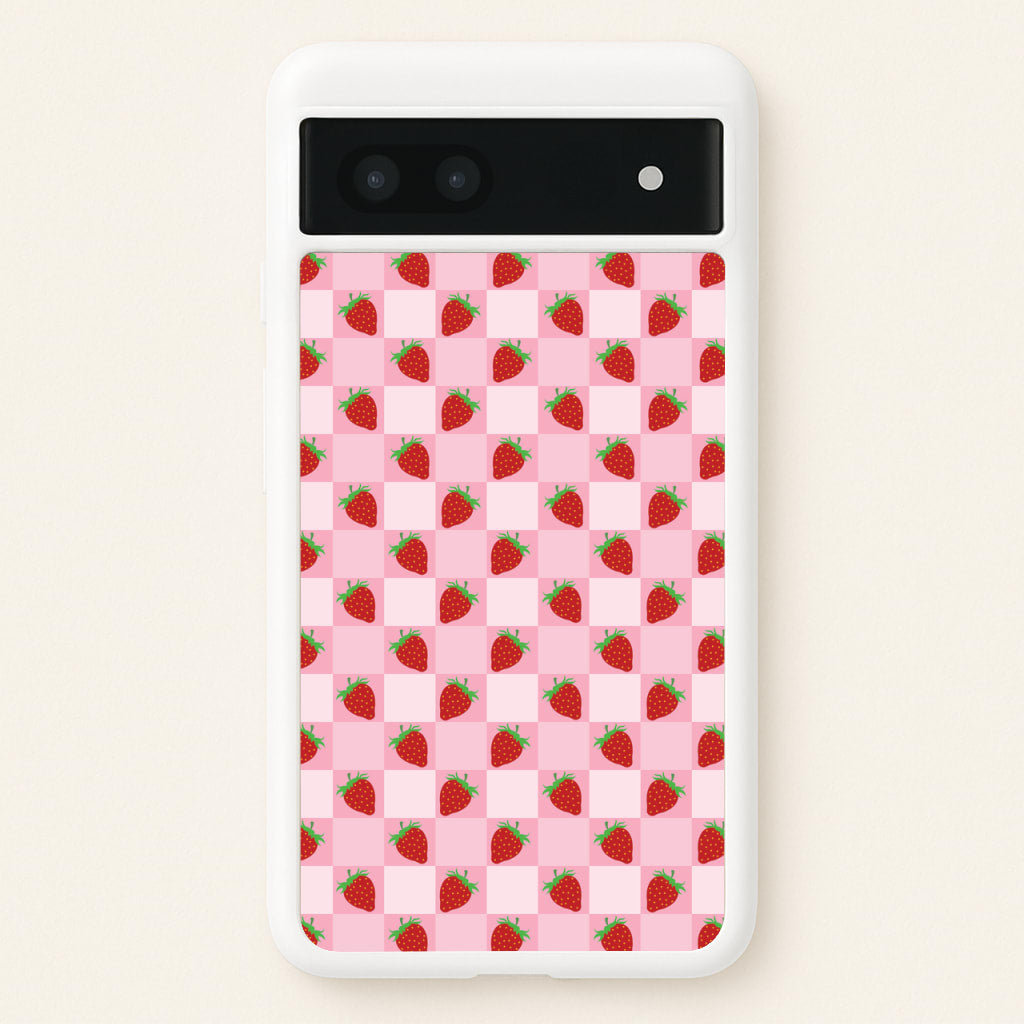 Checkered Strawberries Pattern - Fruits Phone Case for Google Pixel 6a