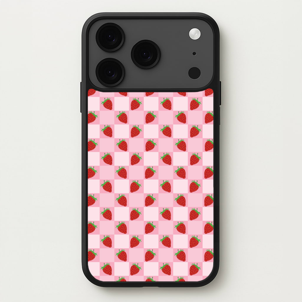 Checkered Strawberries Pattern Phone Case for iPhone 17 Pro