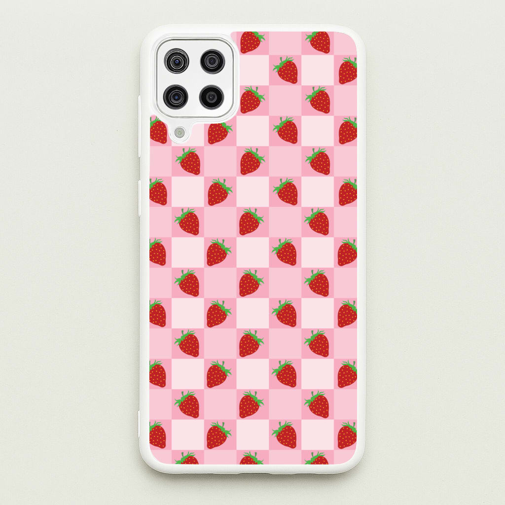 Checkered Strawberries Pattern - Fruits Phone Case for Galaxy A12