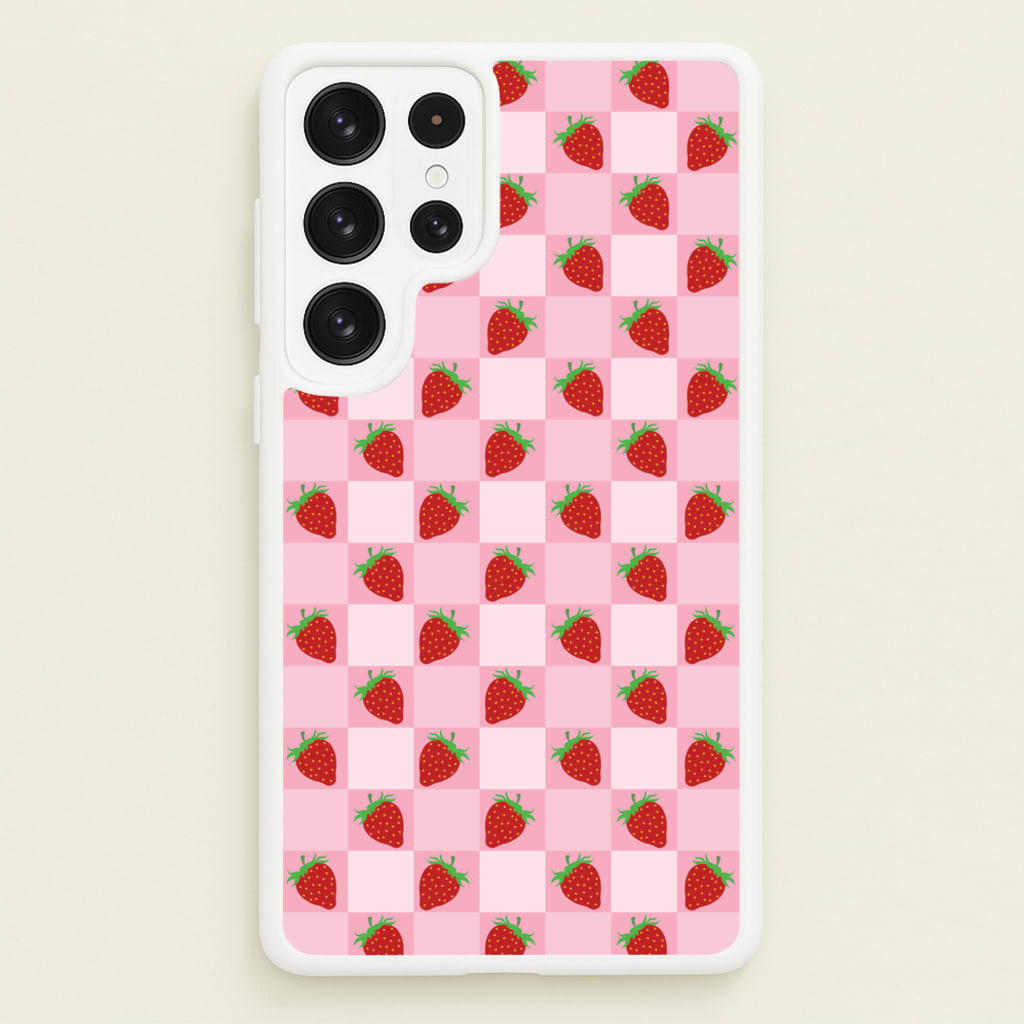Checkered Strawberries Pattern - Fruits Phone Case for Galaxy S23 Ultra