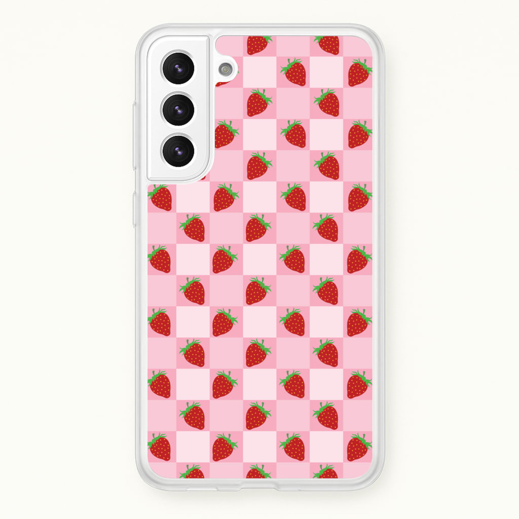 Checkered Strawberries Pattern - Fruits Phone Case for Galaxy S22 Plus