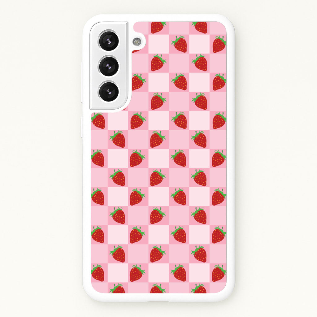 Checkered Strawberries Pattern - Fruits Phone Case for Galaxy S22