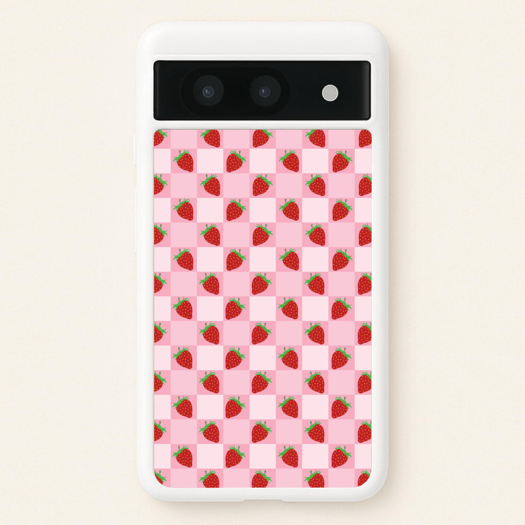 Checkered Strawberries Pattern - Fruits Phone Case for Google Pixel 8a